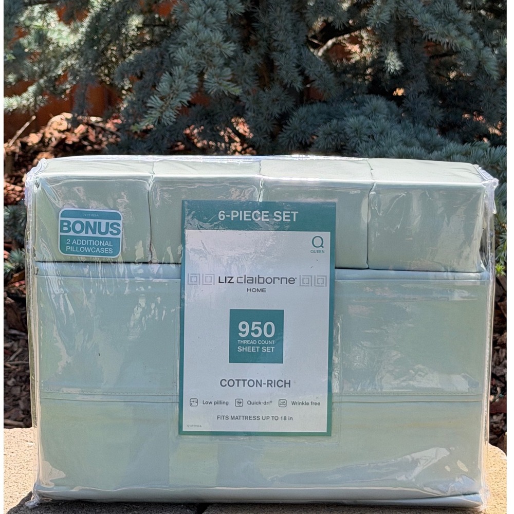 Liz Claiborne Home 950 Thread Count 6-Piece Queen Sheet Set Mint Green Cotton